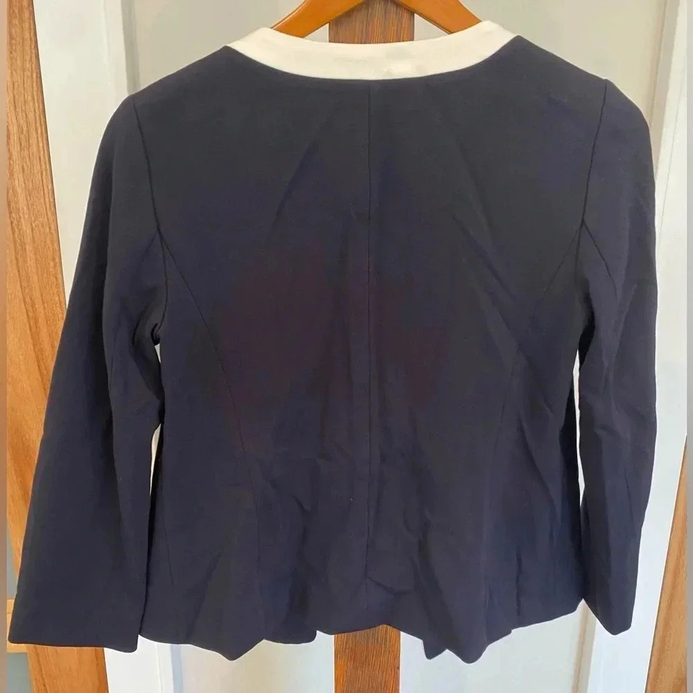 Talbots Italian Luxe Knit Tipped Women's Career BlazerJacket Navy/White S-M NWOT - Picture 4 of 9